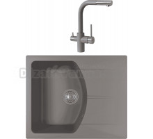 Комплект Мойка Florentina Паола 620 серый шелк + Смеситель Кристалл FL серый шелк