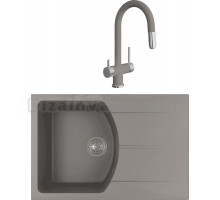 Комплект Мойка Florentina Паола 760 серый шелк + Смеситель Маэстро серый шелк