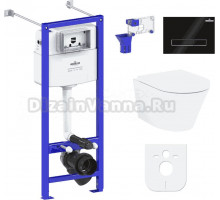 Комплект Lavinia Boho Унитаз подвесной Biore Rimless 3304102R + Крышка-сиденье Biore 33290410 с микролифтом + Инсталляция RelFix 38010020 + Кнопка RelFix 3805003B глянцевая черная, хром + Дозатор RelFix 38040010