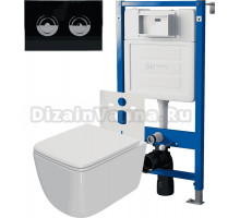 Комплект Унитаз подвесной Point Меркурий PN41831 + Инсталляция PN45121 пневматическая + Кнопка Венера PN44072BC черная, хром