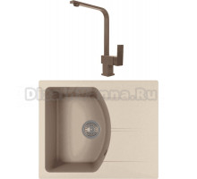 Комплект Мойка Florentina Паола 620 бежевая + Смеситель Сильвер FL бежевый
