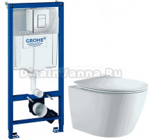 Комплект Унитаз подвесной Orange C07 C07-150W + Инсталляция Grohe Rapid SL 38772001 3 в 1 с кнопкой смыва