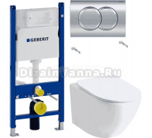 Комплект Унитаз подвесной Orange C07 C07-100W + Инсталляция Geberit Duofix Delta 458.149.21.1 с кнопкой смыва, хром