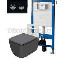 Комплект Унитаз подвесной Point Меркурий PN41831GM + Инсталляция PN45121 пневматическая + Кнопка Венера PN44072BC черная, хром