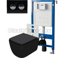 Комплект Унитаз подвесной Point Меркурий PN41831BM + Инсталляция PN45121 пневматическая + Кнопка Венера PN44072BC черная, хром