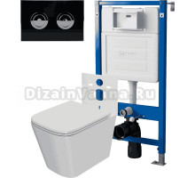 Комплект Унитаз подвесной Point Ника PN41081 + Инсталляция PN45121 пневматическая + Кнопка Венера PN44072BC черная, хром