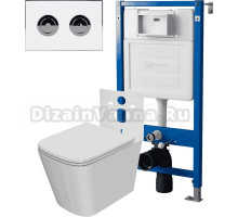 Комплект Унитаз подвесной Point Ника PN41081 + Инсталляция PN45121 пневматическая + Кнопка Венера PN44072WC белая, хром