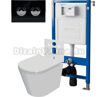 Комплект Унитаз подвесной Point Виктория PN41061 + Инсталляция PN45121 пневматическая + Кнопка Венера PN44072BC черная, хром