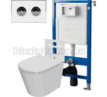 Комплект Унитаз подвесной Point Виктория PN41061 + Инсталляция PN45121 пневматическая + Кнопка Венера PN44072WC белая, хром