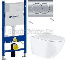 Комплект Унитаз подвесной BOND Oval F01-10Long + Инсталляция Geberit Duofix Delta 458.149.21.1 с кнопкой смыва, хром
