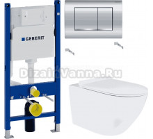 Комплект Унитаз подвесной BOND Oval F01-10Long + Инсталляция Geberit Duofix Delta 458.163.21.1 с кнопкой смыва, хром