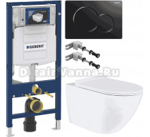 Комплект Унитаз подвесной BOND Oval F01-10Long + Инсталляция Geberit Duofix UP 320 111.300.00.5 + Кнопка Sigma 01 115.770.DW.5 черная + Крепления 111.815.00.1 к стене