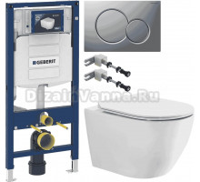 Комплект Унитаз подвесной BOND Oval F12-10 + Инсталляция Geberit Duofix UP 320 111.300.00.5 + Кнопка Sigma 01 115.770.JQ.5 лакированная, матовый хром + Крепления 111.815.00.1 к стене