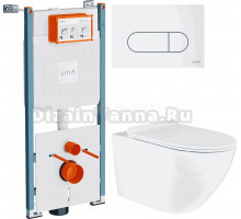 Комплект Унитаз подвесной BOND Oval F01-10Long + Инсталляция VitrA V-Fix Core 732-5800-01PV + Кнопка Root Round 740-2200 белая глянцевая