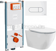 Комплект Унитаз подвесной BOND Oval F12-10 + Инсталляция VitrA V-Fix Core 732-5800-01PV + Кнопка Root Round 740-2200 белая глянцевая