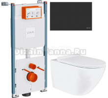 Комплект Унитаз подвесной BOND Oval F01-10Long + Инсталляция VitrA V-Fix Core 732-5800-01PV + Кнопка Root Round 740-2211 черная матовая
