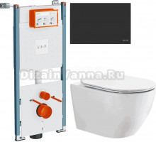 Комплект Унитаз подвесной BOND Oval F12-10 + Инсталляция VitrA V-Fix Core 732-5800-01PV + Кнопка Root Round 740-2211 черная матовая