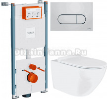 Комплект Унитаз подвесной BOND Oval F01-10Long + Инсталляция VitrA V-Fix Core 732-5800-01PV + Кнопка Root Round 740-2280 хром