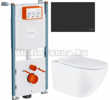 Комплект Унитаз подвесной BOND Oval F01-10Long + Инсталляция VitrA V-Fix Core 732-5800-01PV + Кнопка Root Square 740-2311 черная матовая