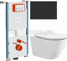 Комплект Унитаз подвесной BOND Oval F12-10 + Инсталляция VitrA V-Fix Core 732-5800-01PV + Кнопка Root Square 740-2311 черная матовая