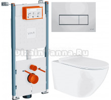 Комплект Унитаз подвесной BOND Oval F01-10Long + Инсталляция VitrA V-Fix Core 732-5800-01PV + Кнопка Root Square 740-2380 хром