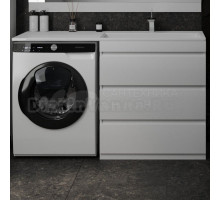 Тумба с раковиной Style Line Даллас 140 R люкс, белая + Смеситель для раковины Kludi Pure&Solid 342920575