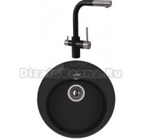 Комплект Мойка Florentina Лотос 510 черный + Смеситель Кристалл FL черный