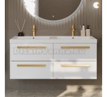 Тумба с раковиной Cezares Eco 120 4 ящика, ручки сатиновое золото, bianco lucido