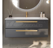 Тумба с раковиной Cezares Eco 120 2 ящика, ручки сатиновое золото, grafito