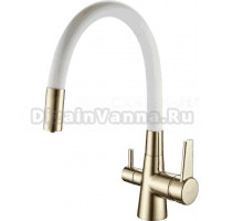 Смеситель для кухни Shevanik S668E с гибким изливом, золото, белый