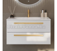 Тумба с раковиной Cezares Eco 75 2 ящика, ручки сатиновое золото, bianco lucido