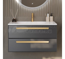 Тумба с раковиной Cezares Eco 75 2 ящика, ручки сатиновое золото, grafito