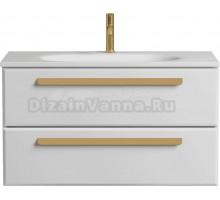 Тумба с раковиной Cezares Eco 90 2 ящика, ручки сатиновое золото, bianco lucido