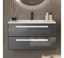 Тумба с раковиной Cezares Eco 90 2 ящика, ручки сатин, grafito