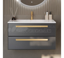 Тумба с раковиной Cezares Eco 90 2 ящика, ручки сатиновое золото, grafito