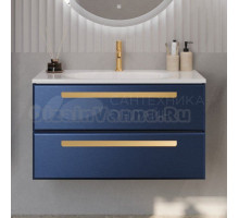 Тумба с раковиной Cezares Eco 90 2 ящика, ручки сатиновое золото, sapfiro