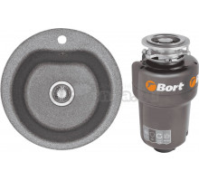 Комплект Мойка AQUATON Мида серая + Измельчитель Bort Titan Max Power FullControl