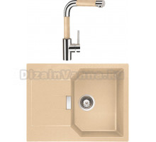 Комплект Мойка Schock Manhattan 45D Cristalite лунный камень + Смеситель Cristalite SC-300-D выдвижной излив, лунный камень