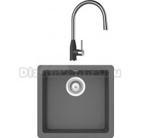 Комплект Мойка Schock Quadro 701048U 50 Cristalite баварский камень + Смеситель Cristalite Kavus-D выдвижной излив, баварский камень