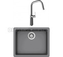 Комплект Мойка Schock Quadro 701049U 60 (N-100) Cristalite баварский камень + Смеситель Cristalite SC-530-D выдвижной излив, баварский камень