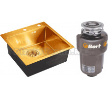 Комплект Мойка Emar PVD EMB-117A PVD Nano Golden + Измельчитель Bort Titan 5000