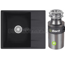 Комплект Мойка Emar Quartz EMQ-1580.Q Оникс + Измельчитель Bort Titan 4000 Plus