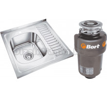 Комплект Мойка Emar Steel T6060LQ L + Измельчитель Bort Titan 5000