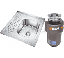 Комплект Мойка Emar Steel T6060RQ R + Измельчитель Bort Titan 5000 Control