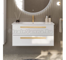 Тумба с раковиной Cezares Eco Cer 100 ручки сатиновое золото, bianco lucido