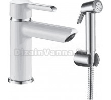 Смеситель для раковины Shevanik S6071F с гигиеническим душем, белый, хром