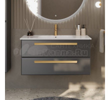 Тумба с раковиной Cezares Eco Cer 100 ручки сатиновое золото, grafito