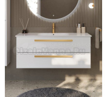 Тумба с раковиной Cezares Eco Cer 120 ручки сатиновое золото, bianco lucido