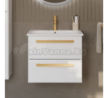 Тумба с раковиной Cezares Eco Cer 60 ручки сатиновое золото, bianco lucido