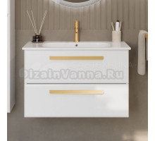 Тумба с раковиной Cezares Eco Cer 80 ручки сатиновое золото, bianco opaco